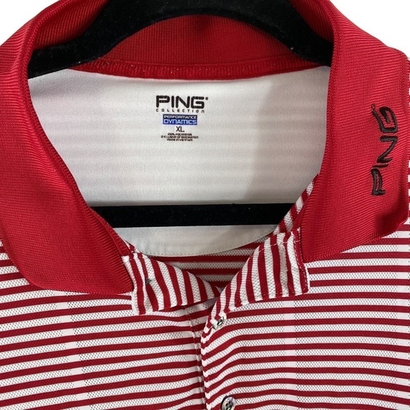 PING Men’s Performance Red and White Striped Golf Polo Shirt Sz XL - Picture 3 of 12